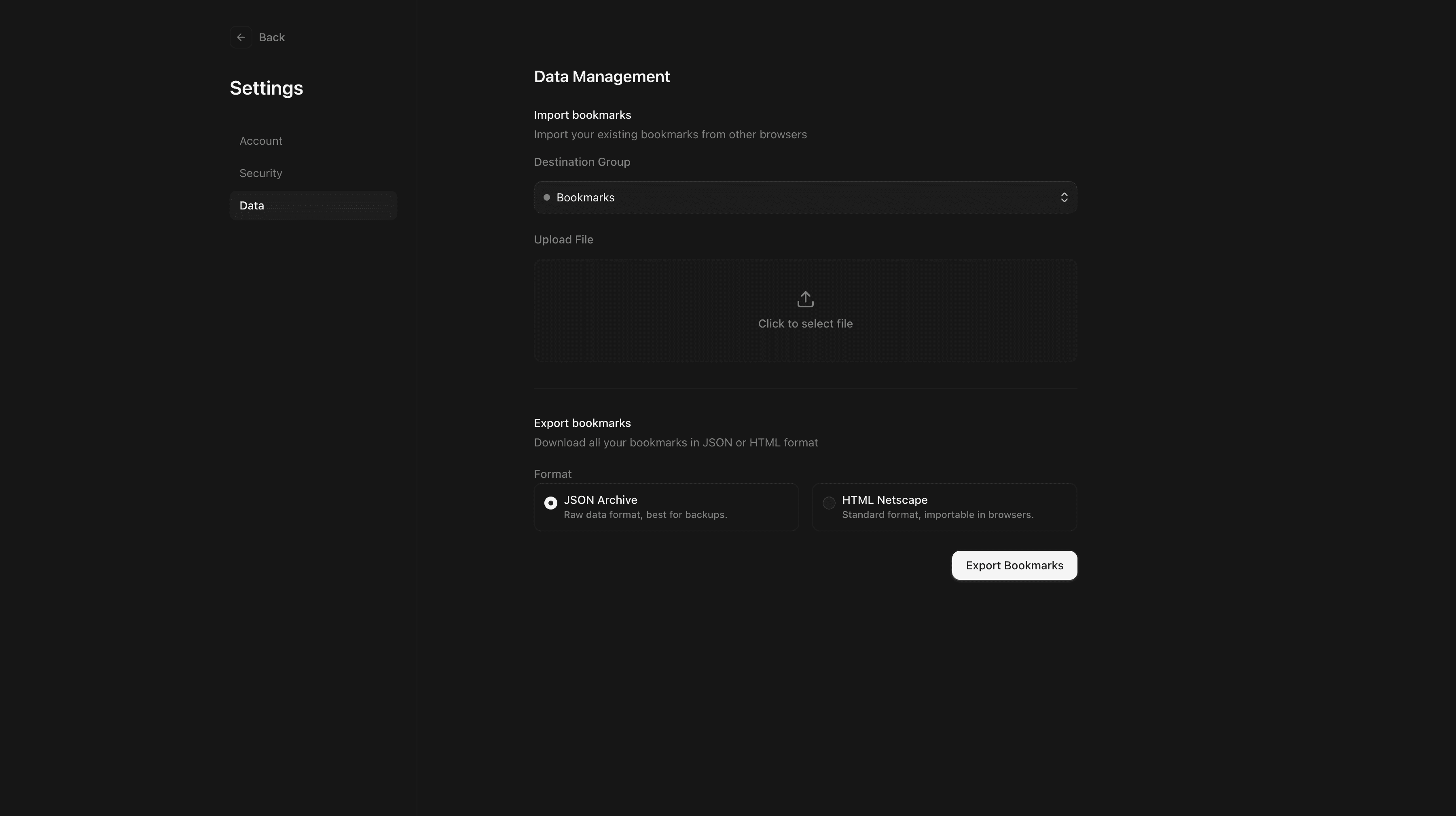 Data Export Settings